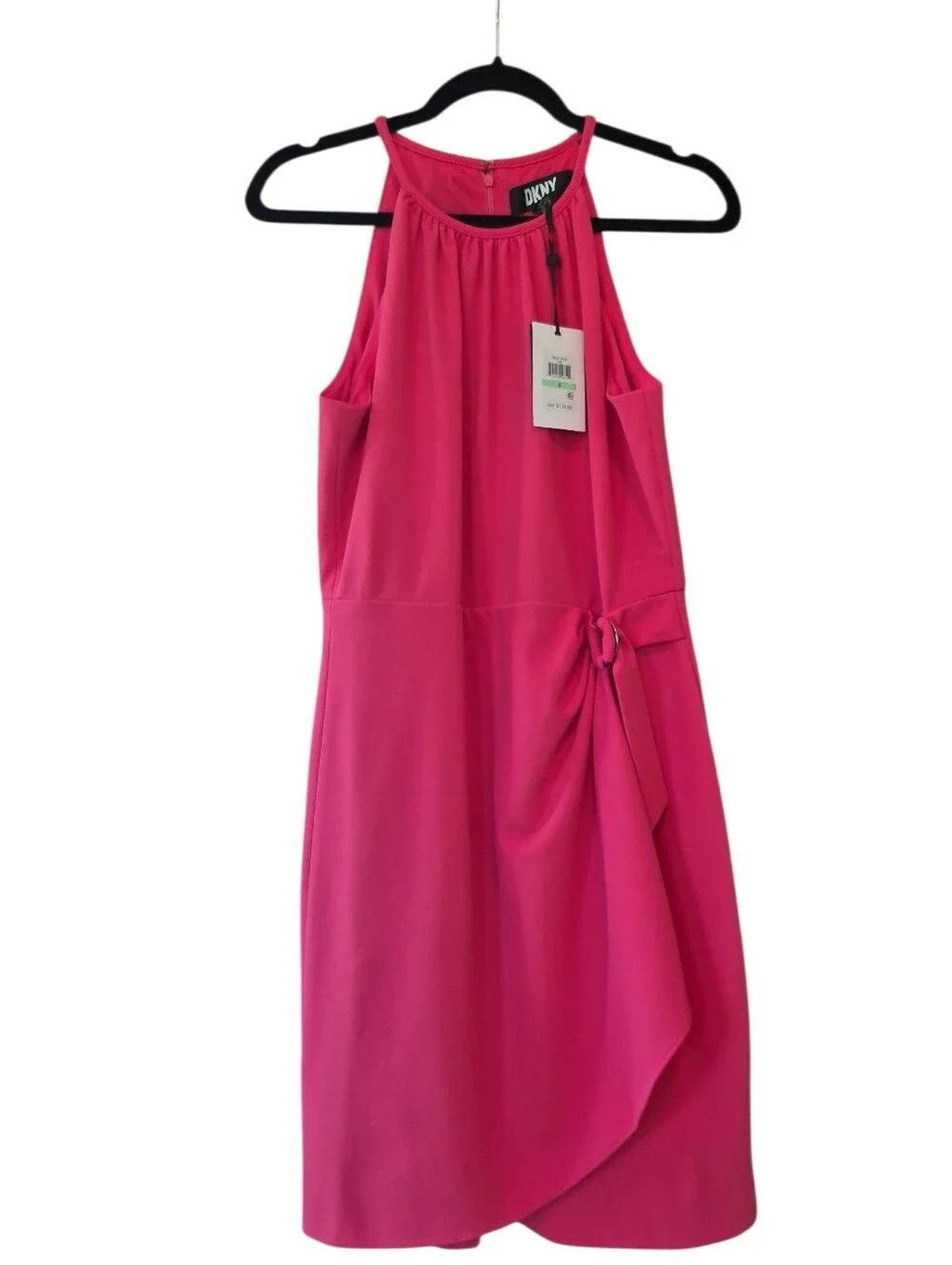 DKNY Sleeveless Halter Faux Wrap Dress in Melon Size 8 NWT